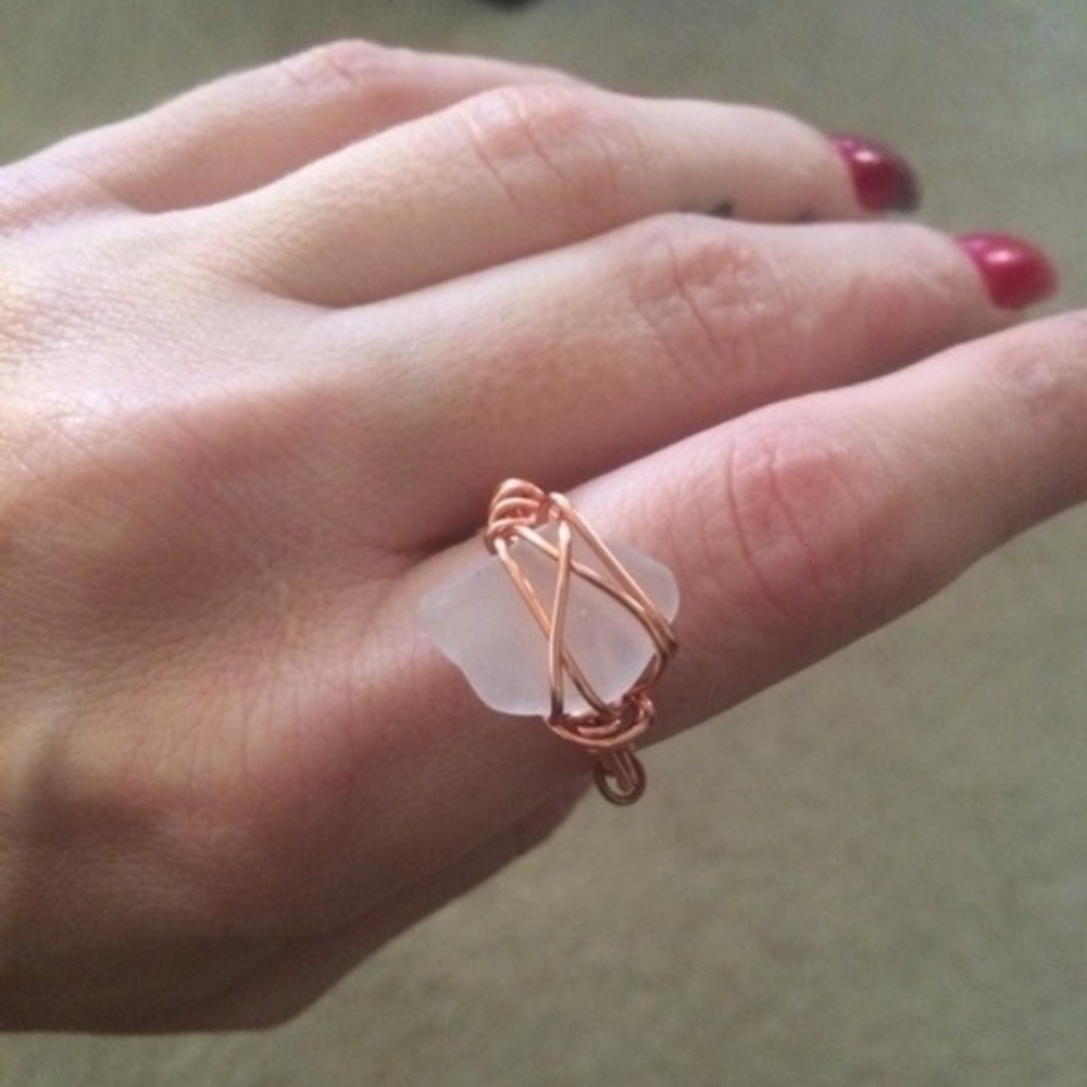 Handmade copper and sea glass ring